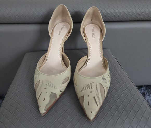 Giorgio Armani Shoes - Giorgio Armani Cream Heels with Perforated Design